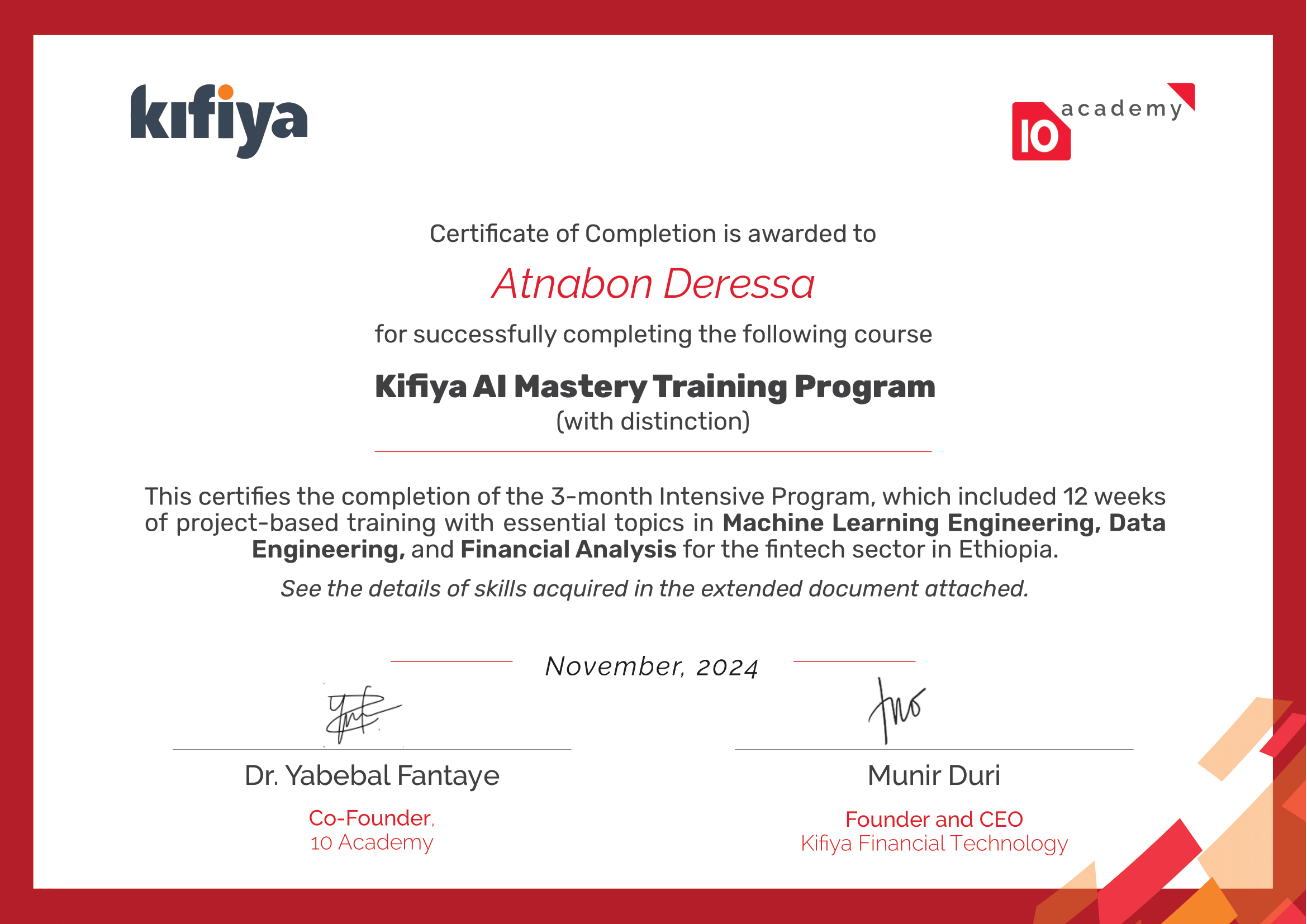 Kifiya AI Mastery Training Program (with Distinction)
